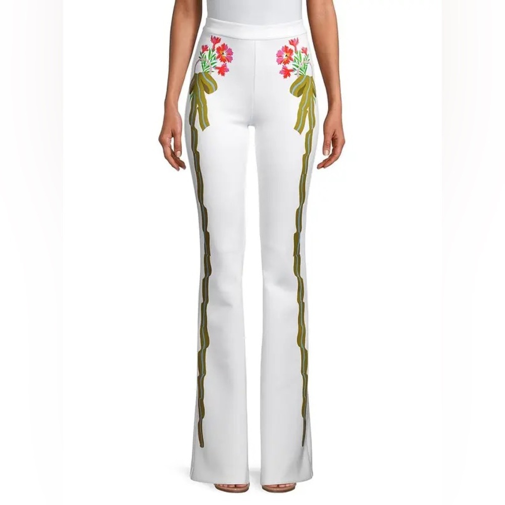Floral Bonded Stretch Flare Pants - White Multi